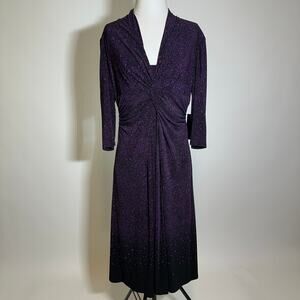 NWD Jones New York JNY Purple Black Polka Dot Twist Dress Stretch Womens Size 16